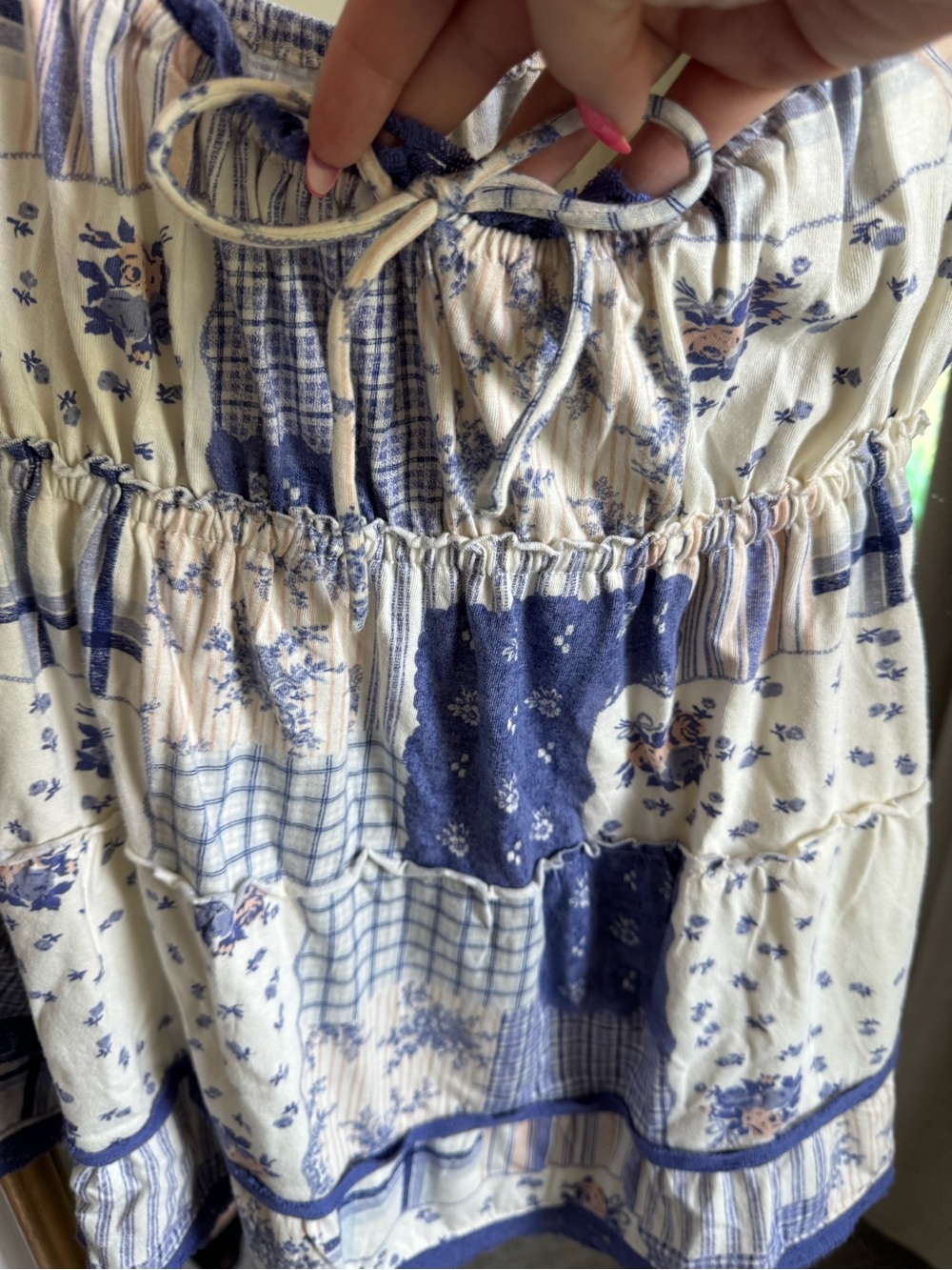 Kimchi Blue Blue and Cream Floral Ruffle Camisole - Picture 3 of 4